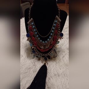 Multicolor Statement Necklace with Tassel
